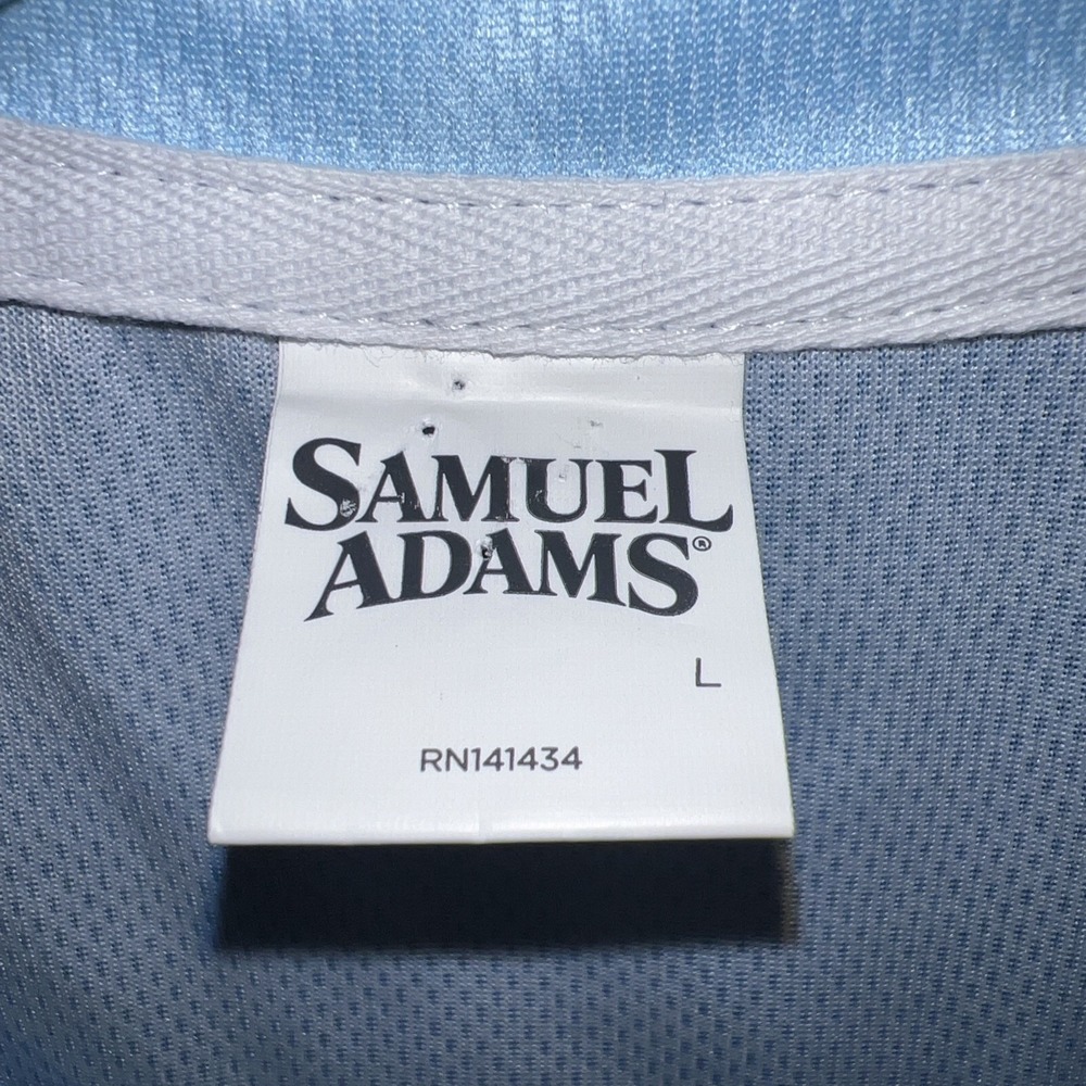 Official Samuel Adams Jersey Men's Sz L Blue #84 V Neck Boston Beer Football Tee - Picture 6 of 10